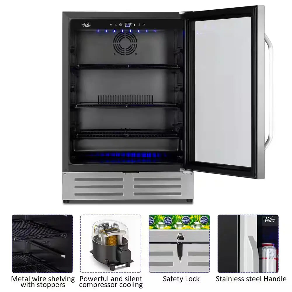 24 In. 210 (12 Oz.) Can Built-In/Freestanding Beverage Cooler Fridge with Adjustable Shelves in Stainless Steel | Fridge.com