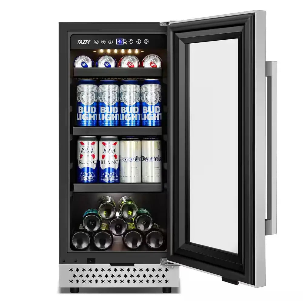 15 In. 127 (12 Oz.) Can Seamless Single Zone Built-In/Freestanding Beverage Cooler with Childproof Lock, Stainless Steel | Fridge.com