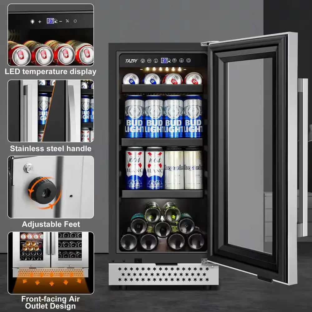 15 In. 127 (12 Oz.) Can Seamless Single Zone Built-In/Freestanding Beverage Cooler with Childproof Lock, Stainless Steel | Fridge.com