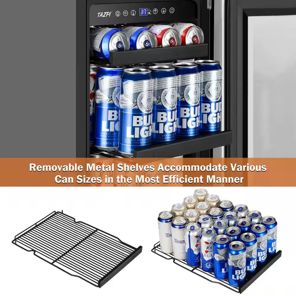 15 In. 127 (12 Oz.) Can Seamless Single Zone Built-In/Freestanding Beverage Cooler with Childproof Lock, Stainless Steel | Fridge.com