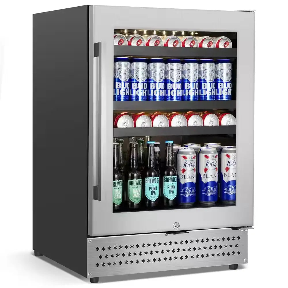 24 In. 190 (12 Oz.) Can Seamless Single Zone Built-In/Freestanding Beverage Cooler with Childproof Lock, Stainless Steel | Fridge.com