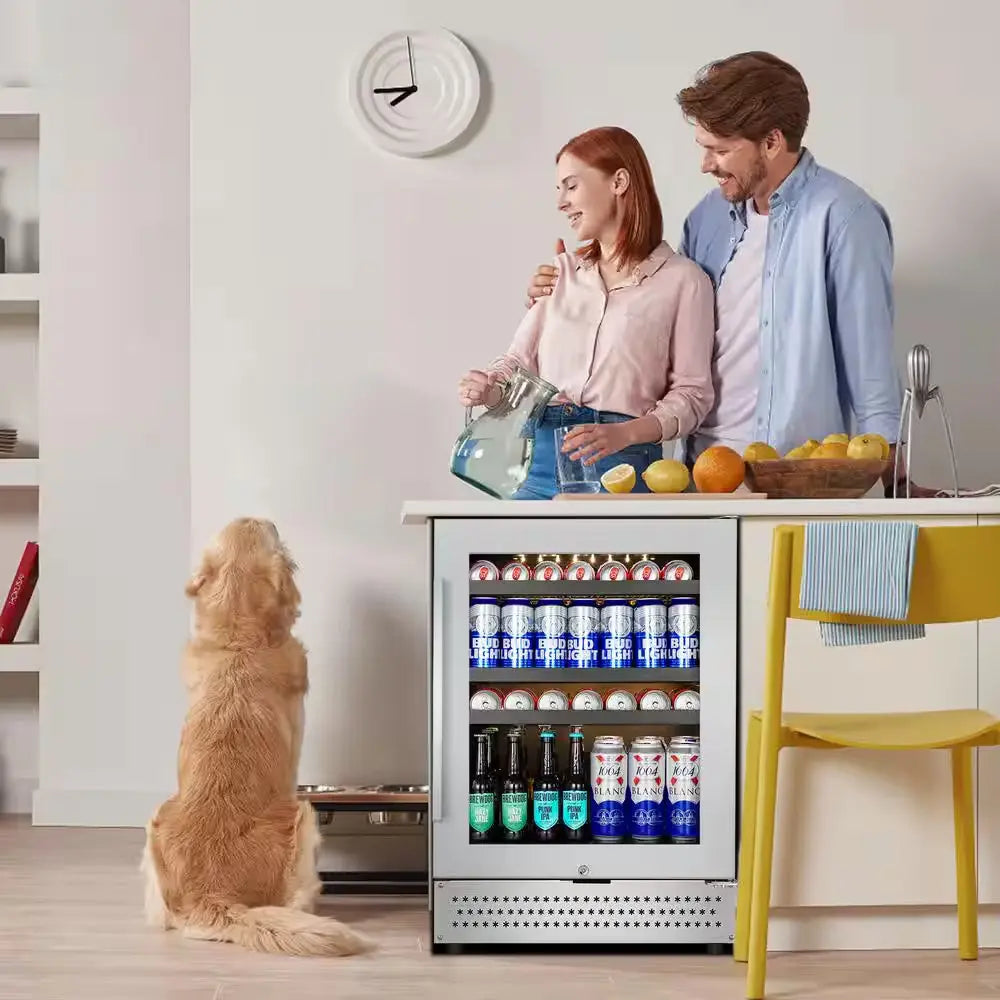 24 In. 190 (12 Oz.) Can Seamless Single Zone Built-In/Freestanding Beverage Cooler with Childproof Lock, Stainless Steel | Fridge.com