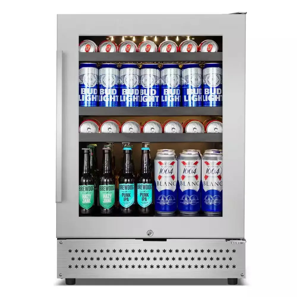 24 In. 190 (12 Oz.) Can Seamless Single Zone Built-In/Freestanding Beverage Cooler with Childproof Lock, Stainless Steel | Fridge.com