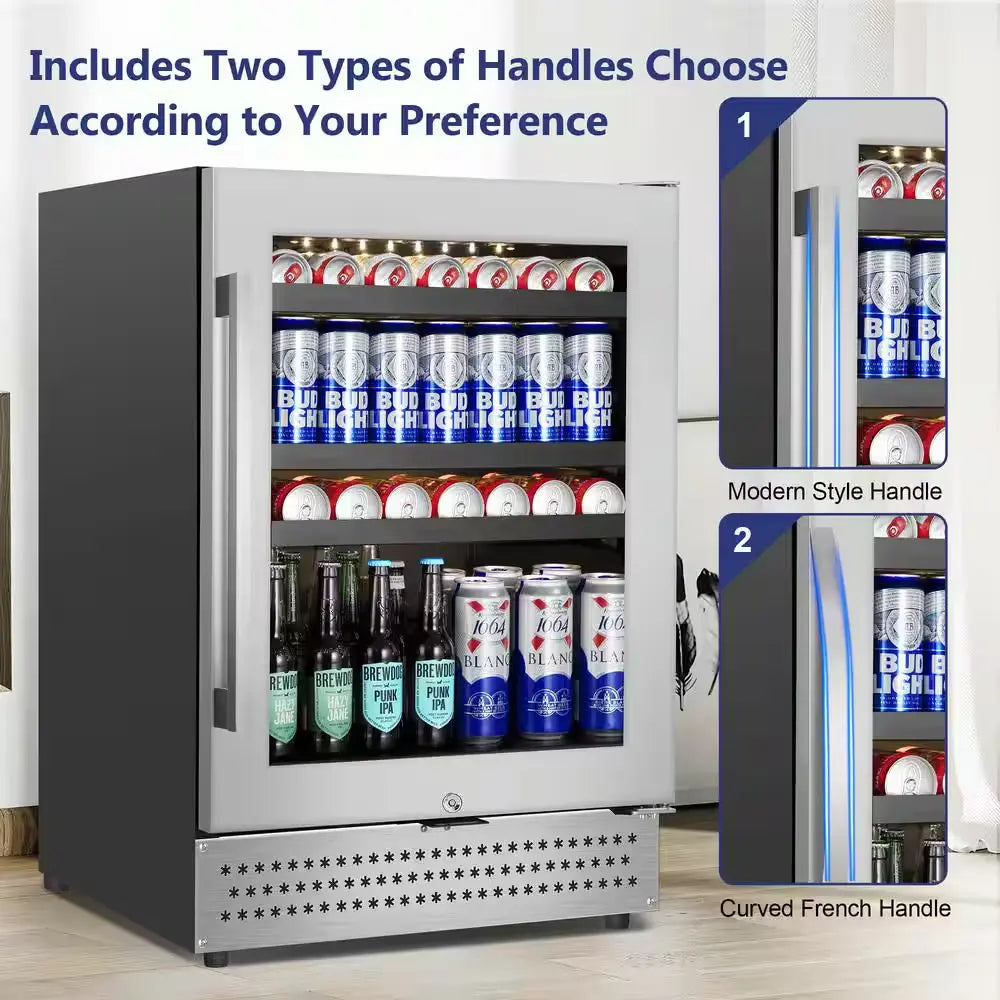 24 In. 190 (12 Oz.) Can Seamless Single Zone Built-In/Freestanding Beverage Cooler with Childproof Lock, Stainless Steel | Fridge.com