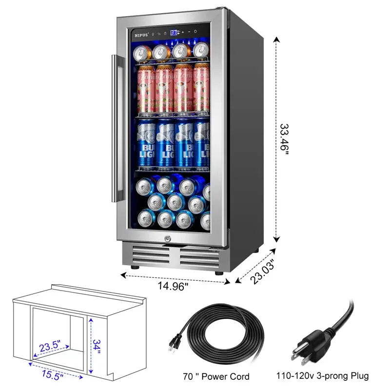 15" 130 Can Single Zone Built-In/Freestanding Beverage Refrigerator Classic Series Beer Cooler | Fridge.com