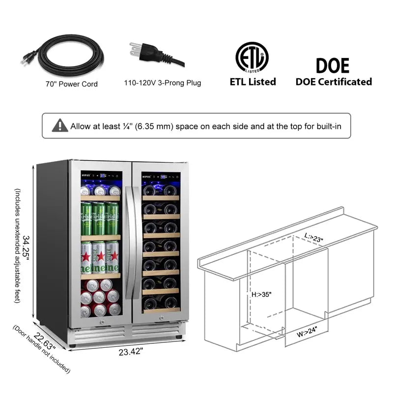 24" 20 Bottle & 60 Can Dual Zone Wine & Beverage Refrigerator Built-In/Freestanding Classic Series | Fridge.com