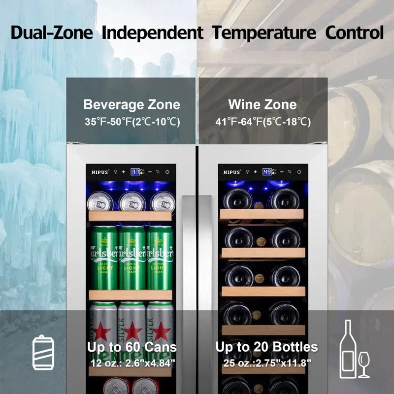 24" 20 Bottle & 60 Can Dual Zone Wine & Beverage Refrigerator Built-In/Freestanding Classic Series | Fridge.com