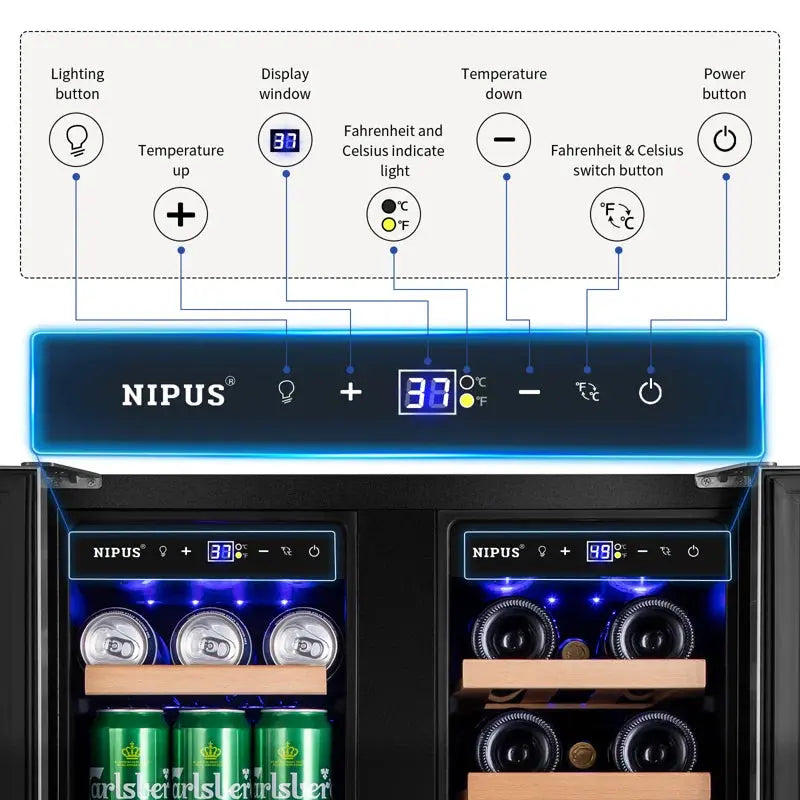 24" 20 Bottle & 60 Can Dual Zone Wine & Beverage Refrigerator Built-In/Freestanding Classic Series | Fridge.com