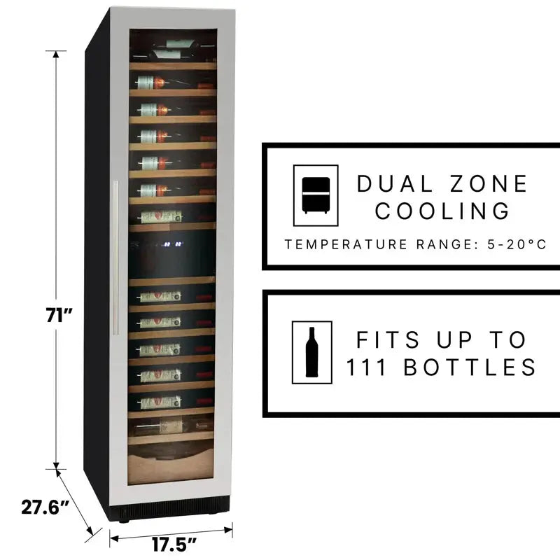 Kenmore Elite 18 Inch 111 Bottle Dual Zone Compressor Wine Fridge, Built-In/Freestanding | Fridge.com