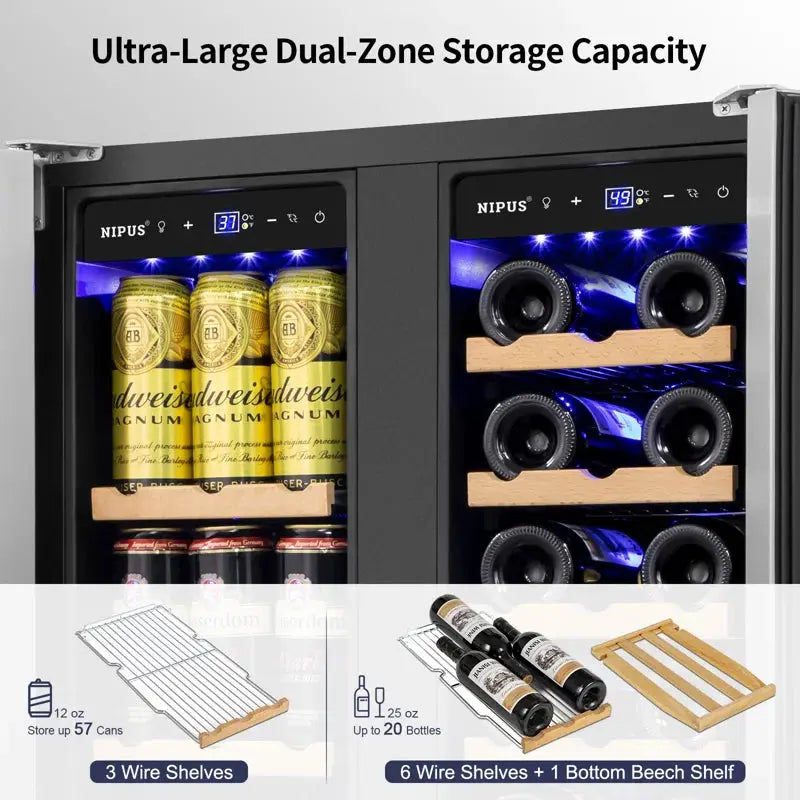 Modern Series 24'' Dual Zone Wine & Beverage Refrigerator 20 Bottle&57 Can Built-In/Freestanding | Fridge.com