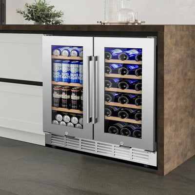 30'' Dual Zone Wine & Beverage Refrigerator 28 Bottle & 88 Can Built-In/Freestanding Modern Series | Fridge.com