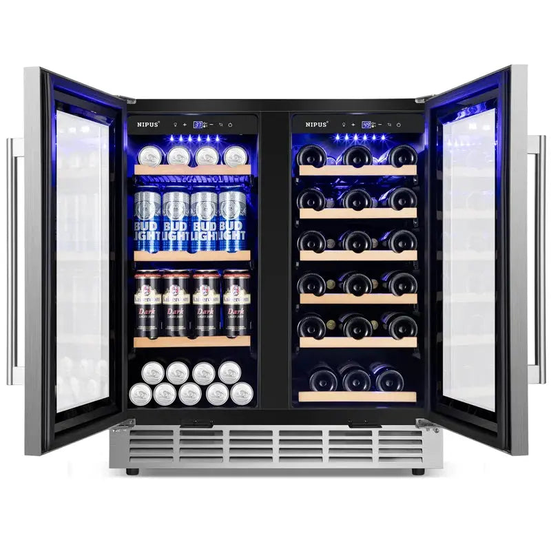 30'' Dual Zone Wine & Beverage Refrigerator 28 Bottle & 88 Can Built-In/Freestanding Modern Series | Fridge.com