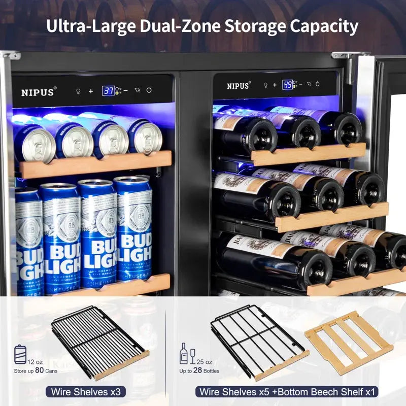 30'' Dual Zone Wine & Beverage Refrigerator 28 Bottle & 88 Can Built-In/Freestanding Modern Series | Fridge.com