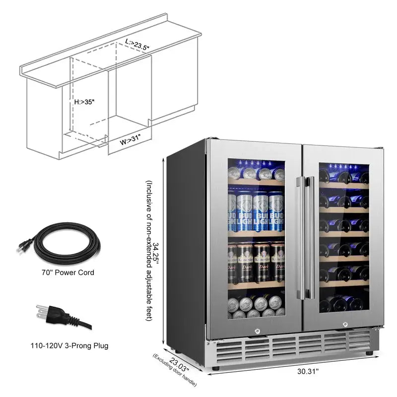 30'' Dual Zone Wine & Beverage Refrigerator 28 Bottle & 88 Can Built-In/Freestanding Modern Series | Fridge.com