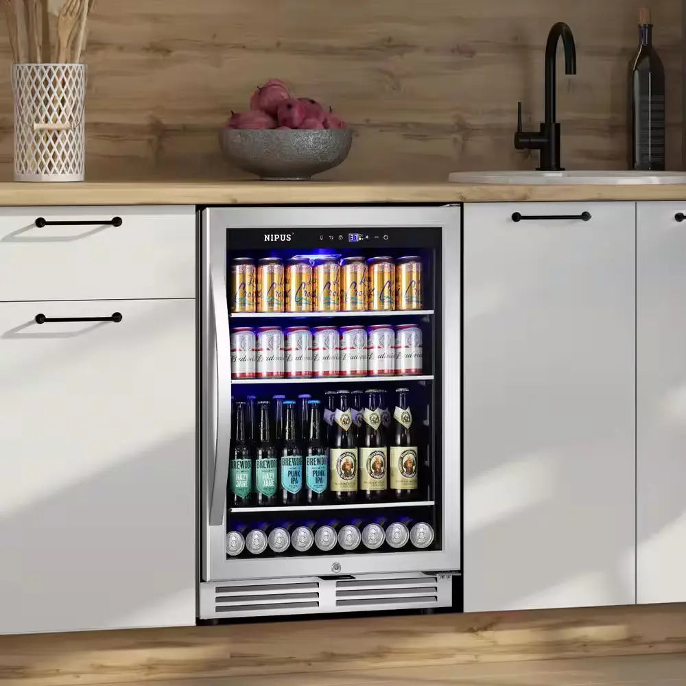 23.42 In. Single Zone 190 Can Beverage Cooler Refrigerator Built-In/Freestanding Silver Stainless Steel | Fridge.com