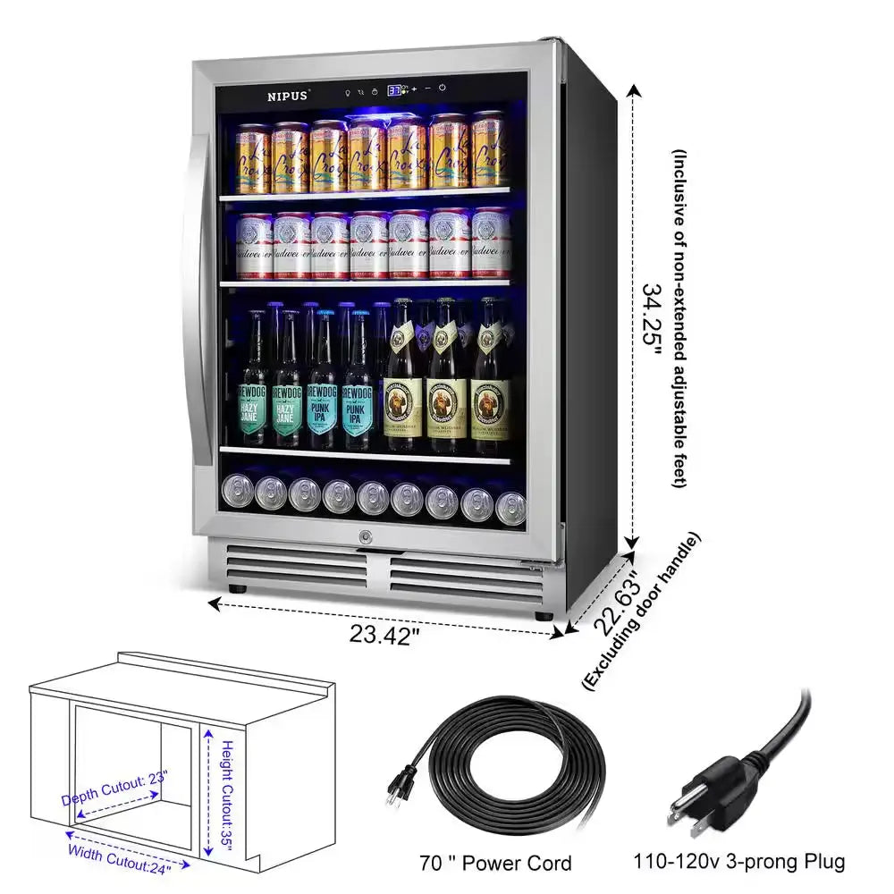 23.42 In. Single Zone 190 Can Beverage Cooler Refrigerator Built-In/Freestanding Silver Stainless Steel | Fridge.com