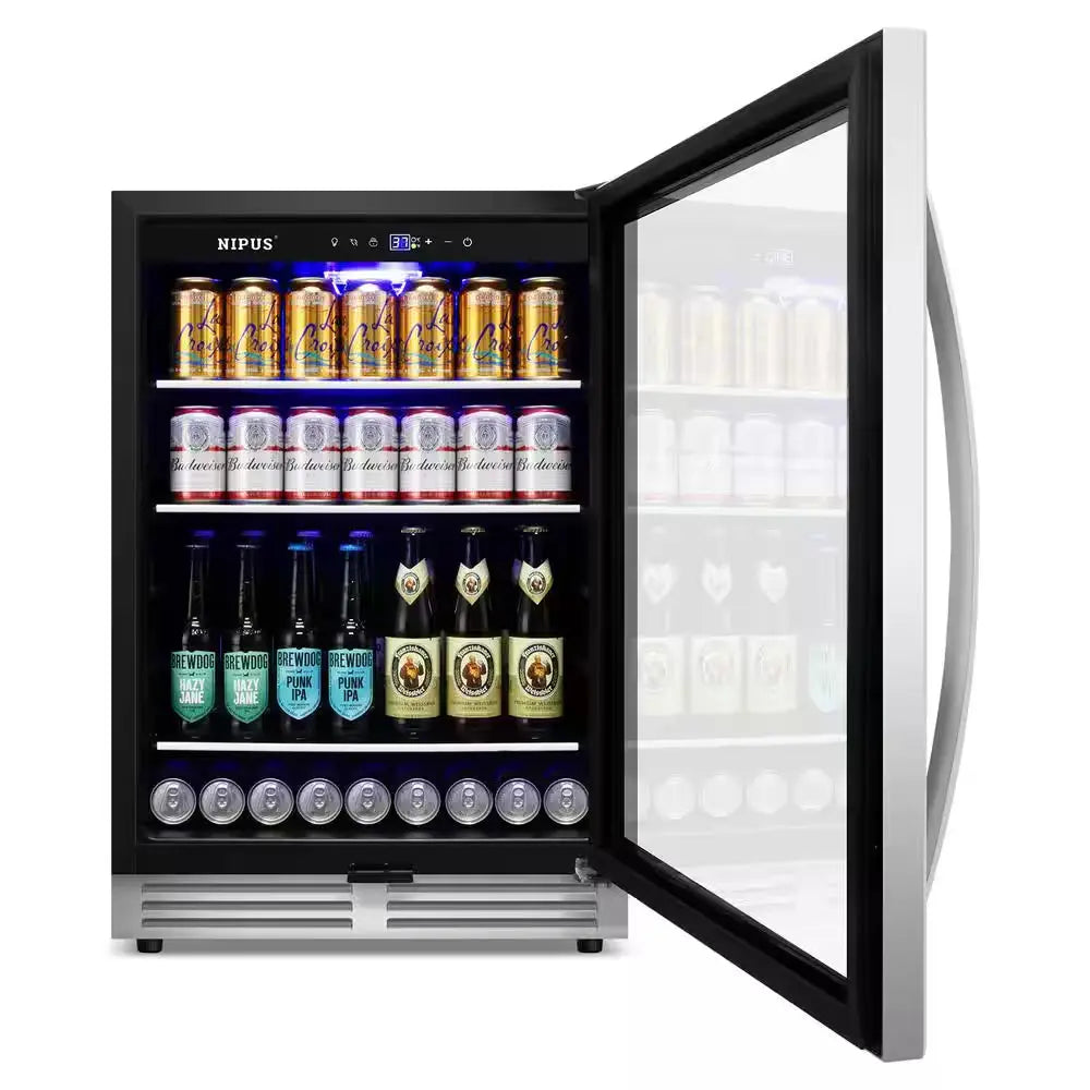 23.42 In. Single Zone 190 Can Beverage Cooler Refrigerator Built-In/Freestanding Silver Stainless Steel | Fridge.com