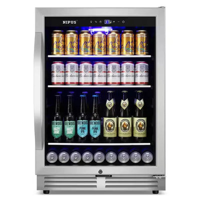 23.42 In. Single Zone 190 Can Beverage Cooler Refrigerator Built-In/Freestanding Silver Stainless Steel | Fridge.com