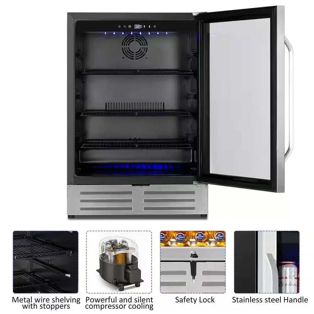 24 In. Built-In/Freestanding Single Zone Beverage Refrigerator with 210 Can(12 Oz. )Beverage, Stainless Steel | Fridge.com