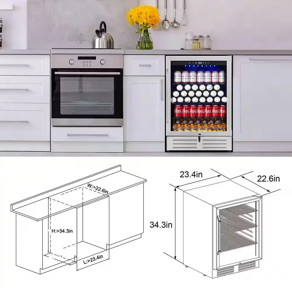 24 In. Built-In/Freestanding Single Zone Beverage Refrigerator with 210 Can(12 Oz. )Beverage, Stainless Steel | Fridge.com