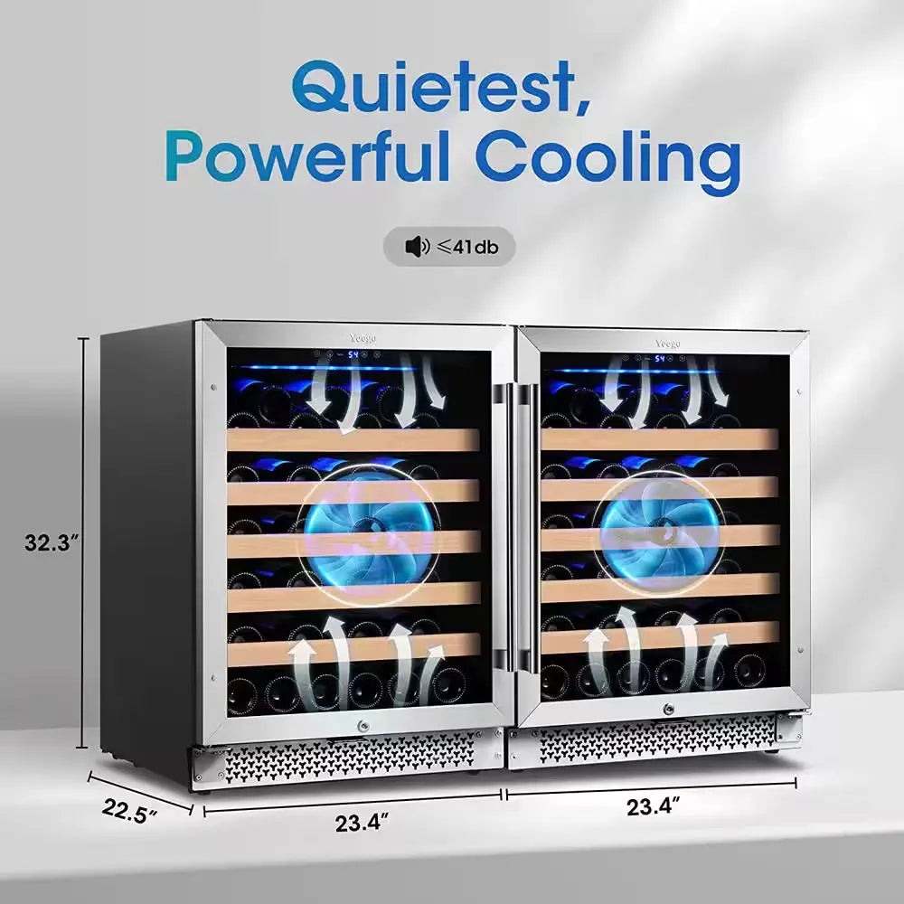 48 In. Double Zone Cellar Cooling Unit 104-Bottles Built- In/Freestanding Wine Cooler Side-By-Side Refrigerator in Black | Fridge.com