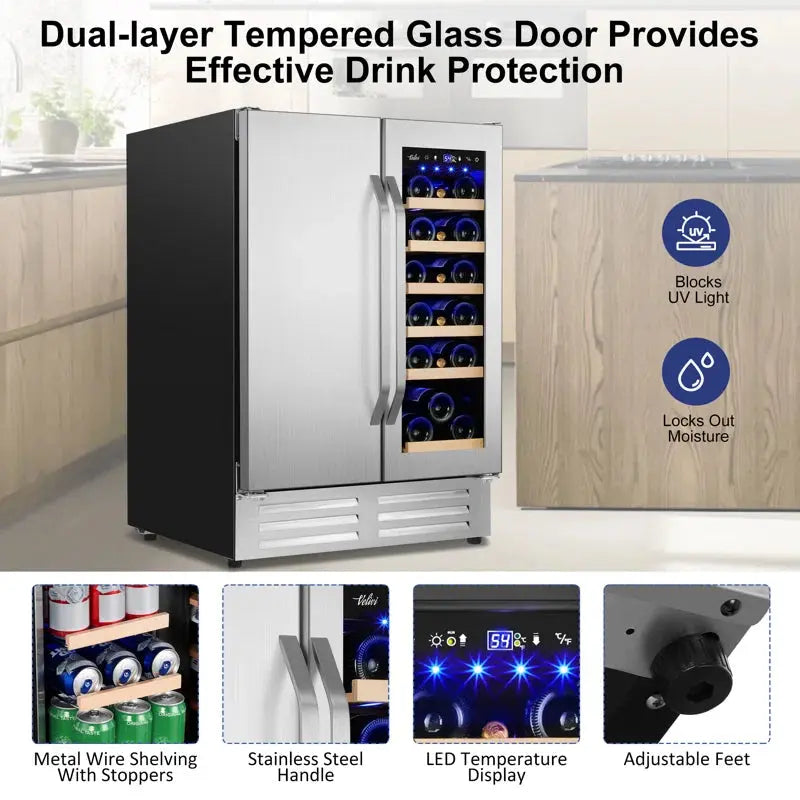 24 Inch 18 Bottle and 57 Can Dual Zone Built-In/Freestanding Wine & Beverage Cooler Refrigerator | Fridge.com