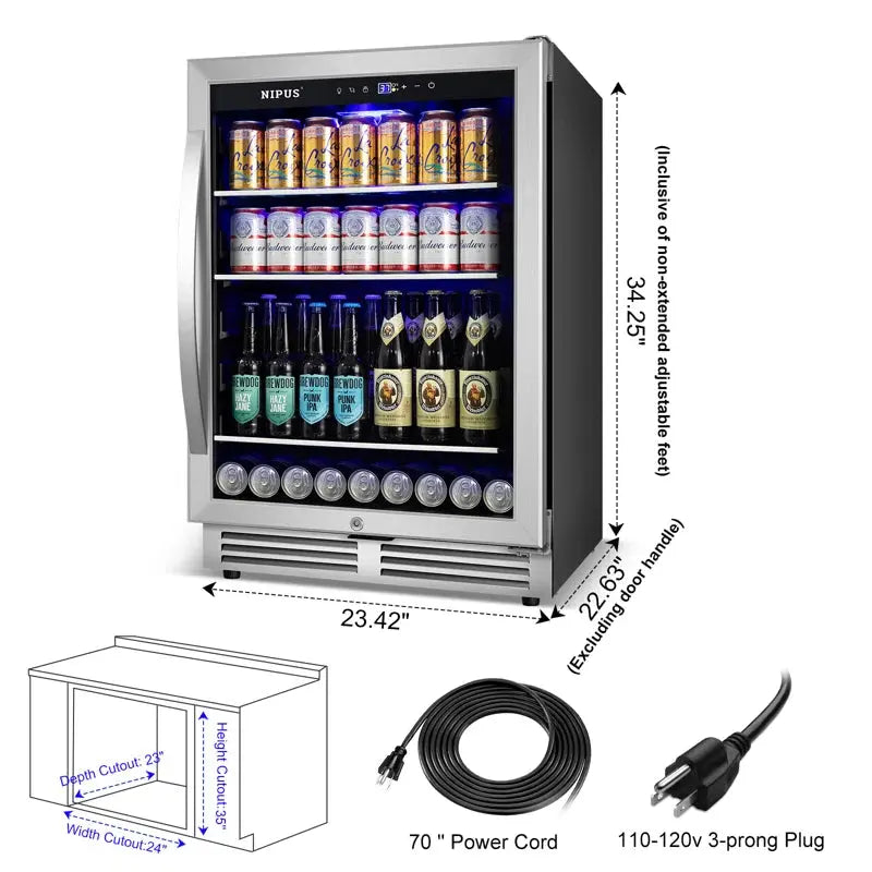 Classic Series 24" Beverage Refrigerator 190 Can Single Zone Built-In/Freestanding with LED Light | Fridge.com