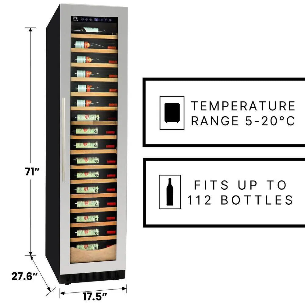 Elite Compressor 112 Bottle Wine Cellar Cooling Unit in Blackand Silver, Built-In/Freestanding with Reversible Door | Fridge.com