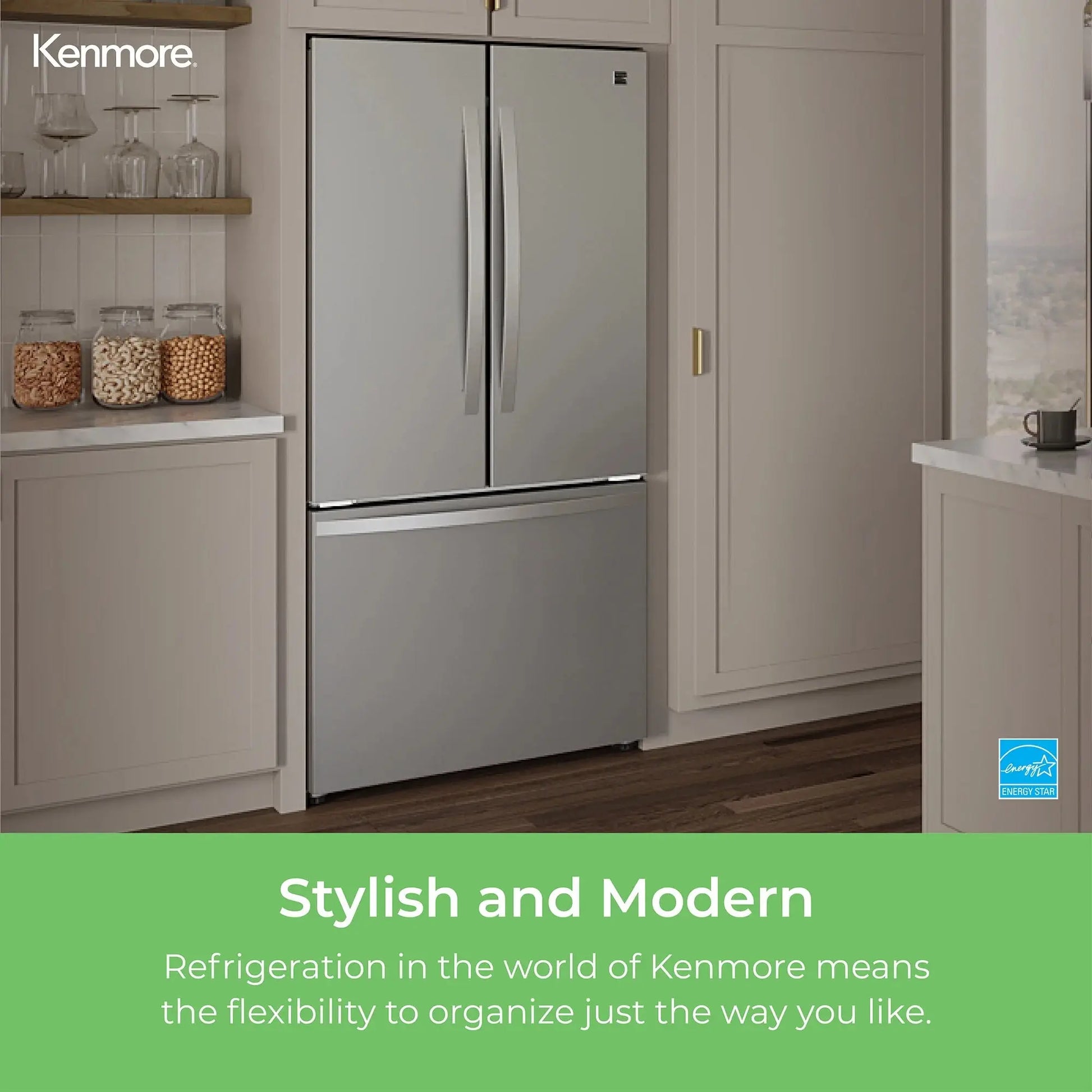 Kenmore 17.5 Cu. Ft. Counter-Depth ENERGY STAR® Stainless Steel Refrigerator/Freezer with French Doors | Fridge.com