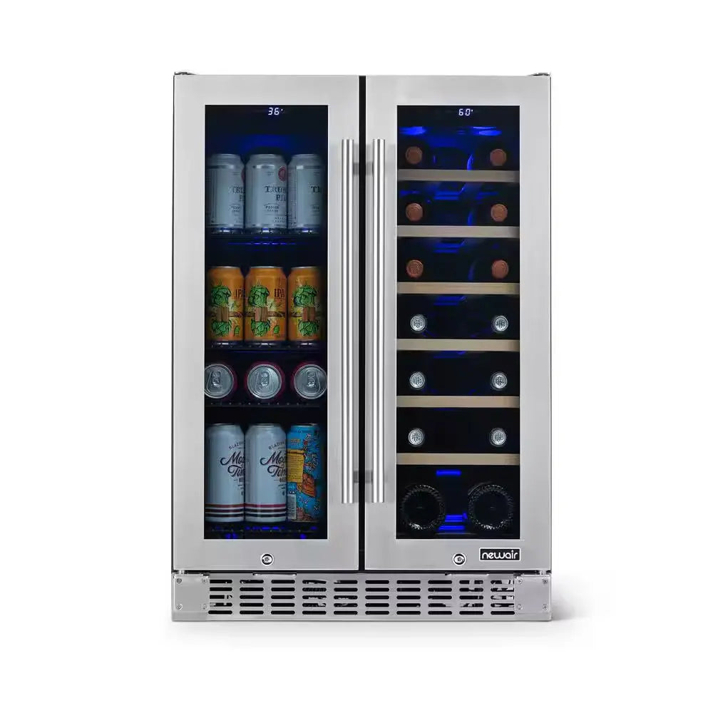 24 In. 18-Bottle and 58-Can Dual Zone Wine and Beverage Cooler in Stainless Steel,Built-In or Freestanding W/French Door | Fridge.com