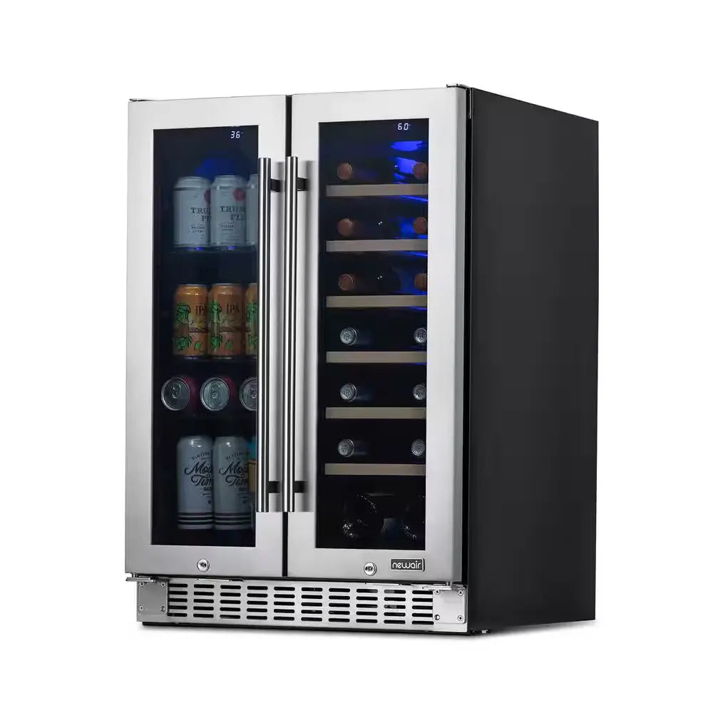 24 In. 18-Bottle and 58-Can Dual Zone Wine and Beverage Cooler in Stainless Steel,Built-In or Freestanding W/French Door | Fridge.com