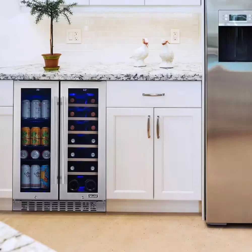 24 In. 18-Bottle and 58-Can Dual Zone Wine and Beverage Cooler in Stainless Steel,Built-In or Freestanding W/French Door | Fridge.com