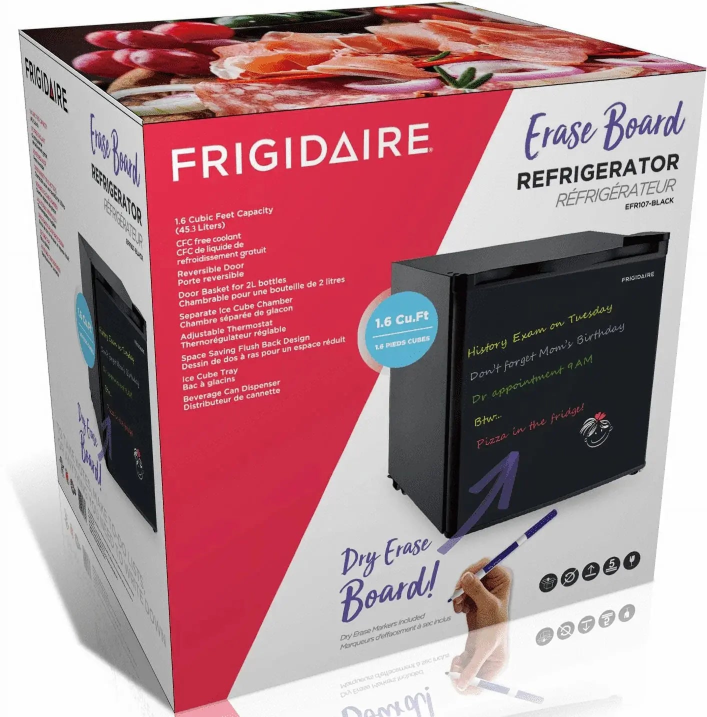 Frigidaire 1.6 Cu. Ft. Fridge Erase Board Refrigerator, EFR107, Black | Fridge.com