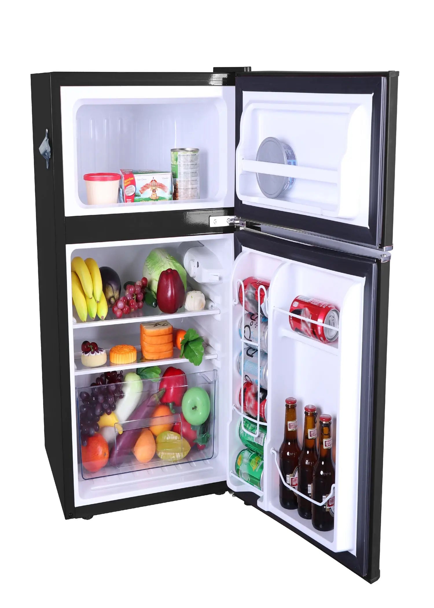 Frigidaire 3.2-Cu ft. 2-Door Retro Compact Bar Fridge with Freezer and Side Bottle Opener, EFR840 (Black) | Fridge.com