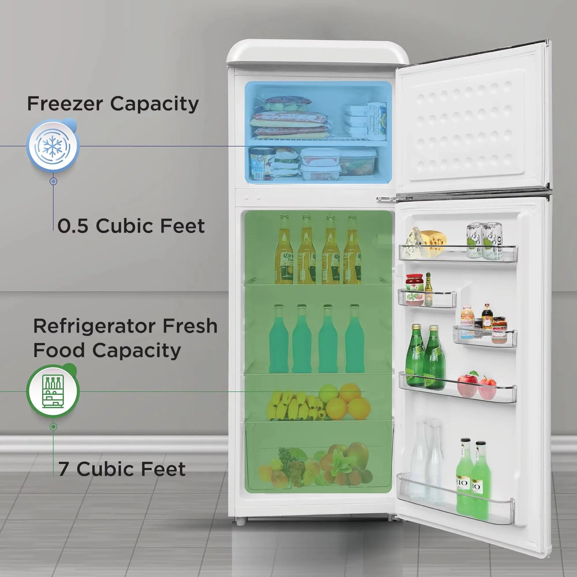 Frigidaire 7.5 Cu. Ft. Top Freezer Refrigerator in Cream, Rounded Corners - Retro, EFR756 | Fridge.com