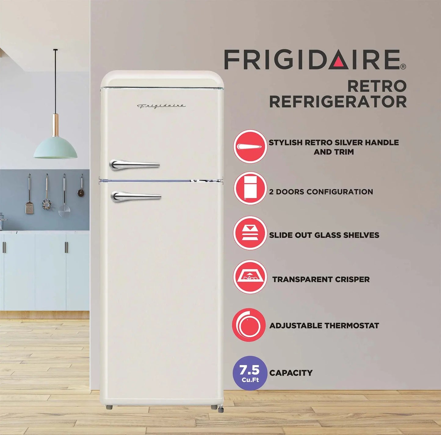 Frigidaire 7.5 Cu. Ft. Top Freezer Refrigerator in Cream, Rounded Corners - Retro, EFR756 | Fridge.com