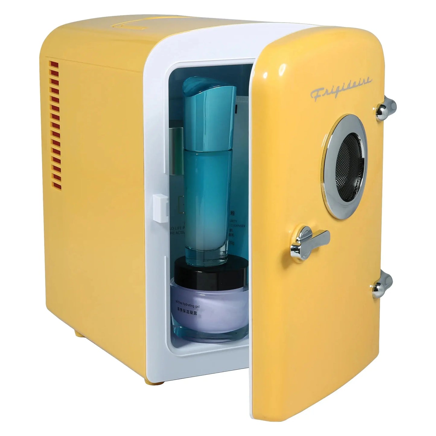 Frigidaire Portable Retro 6-Can Mini Cooler, EFMIS151, Built-In Bluetooth(R) Speaker, Yellow | Fridge.com