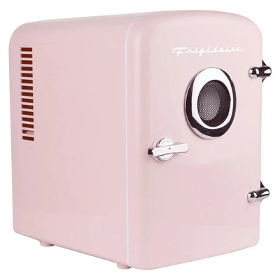 Frigidaire Portable Retro 6-Can Mini Personal Fridge Cooler, EFMIS151, Built-In Bluetooth(R) Speaker, Pink | Fridge.com