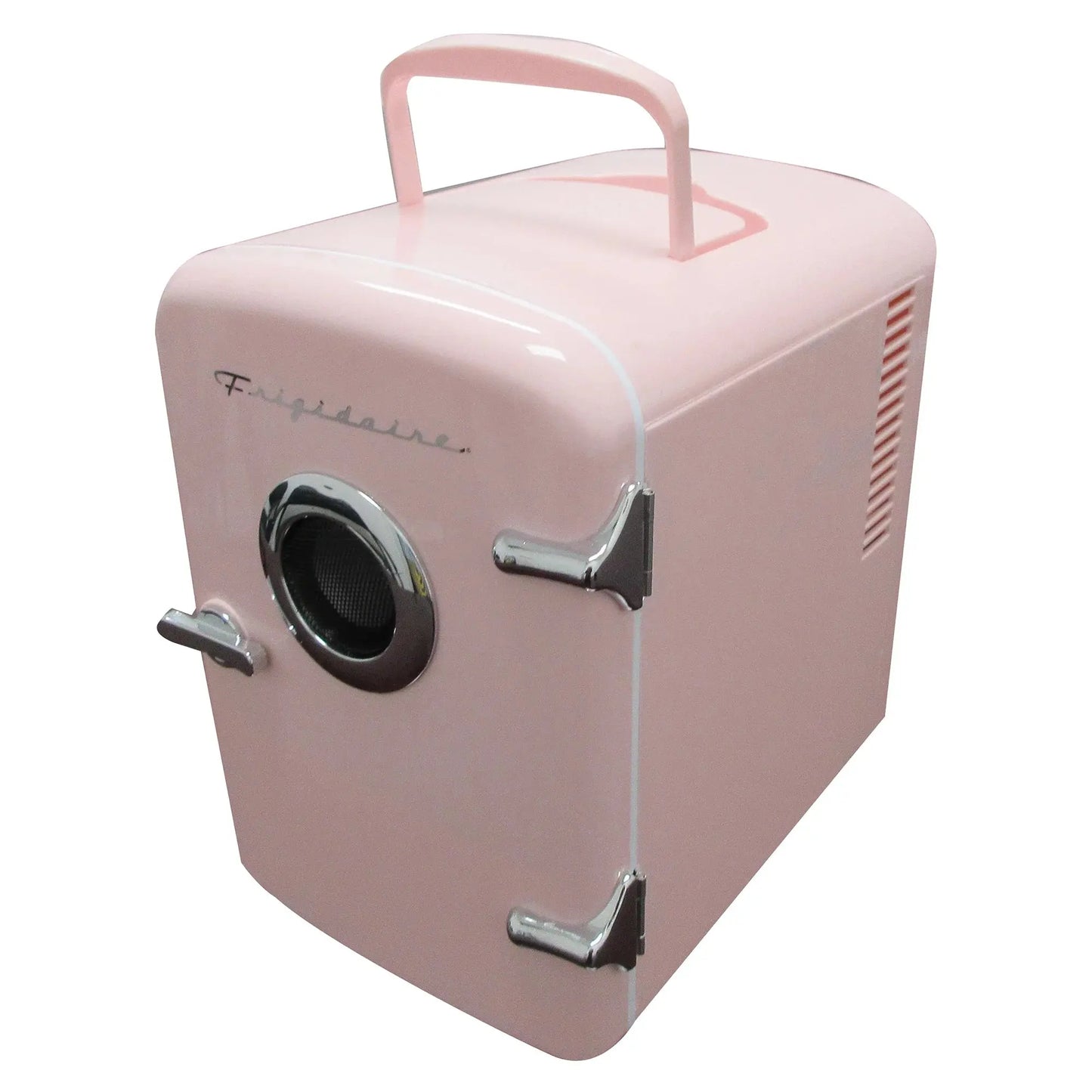 Frigidaire Portable Retro 6-Can Mini Personal Fridge Cooler, EFMIS151, Built-In Bluetooth(R) Speaker, Pink | Fridge.com