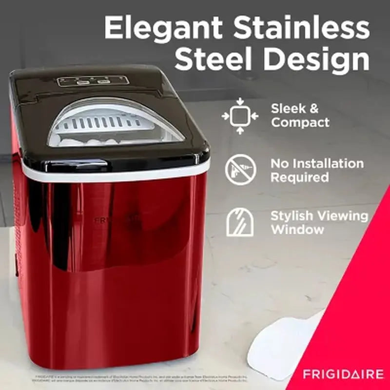 Frigidaire Red Stainless Steel 26Lb Ice Maker | Fridge.com