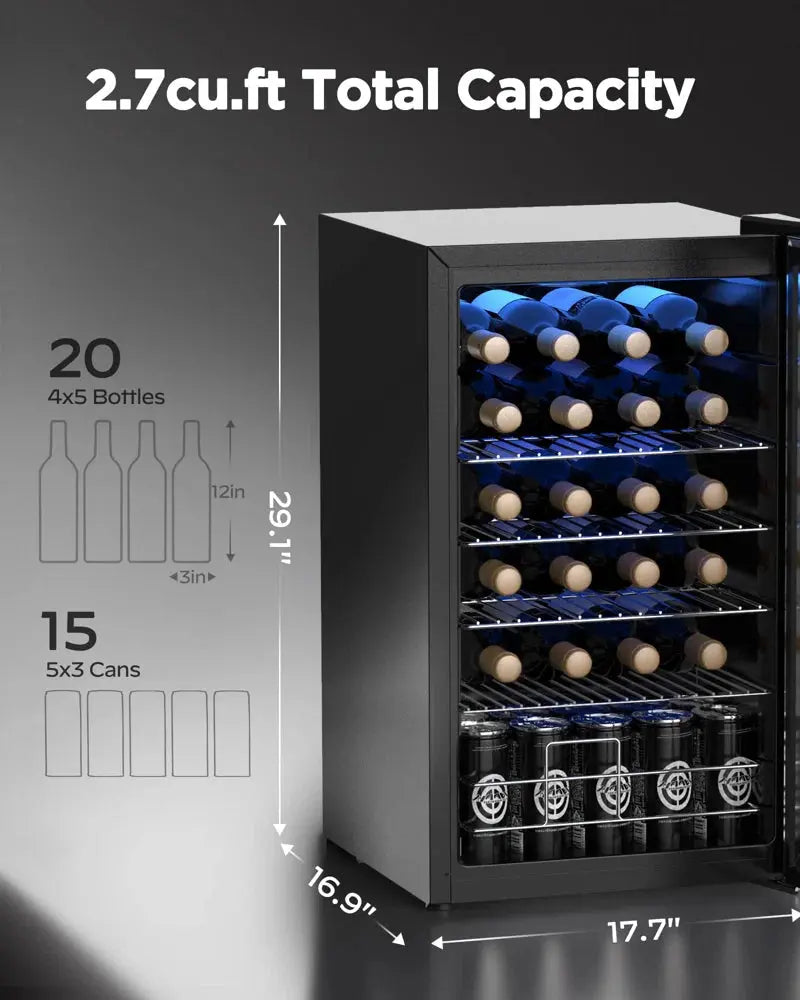 Furnimics 17.7'' 24 Bottle Single Zone Freestanding Wine Refrigerator | Fridge.com