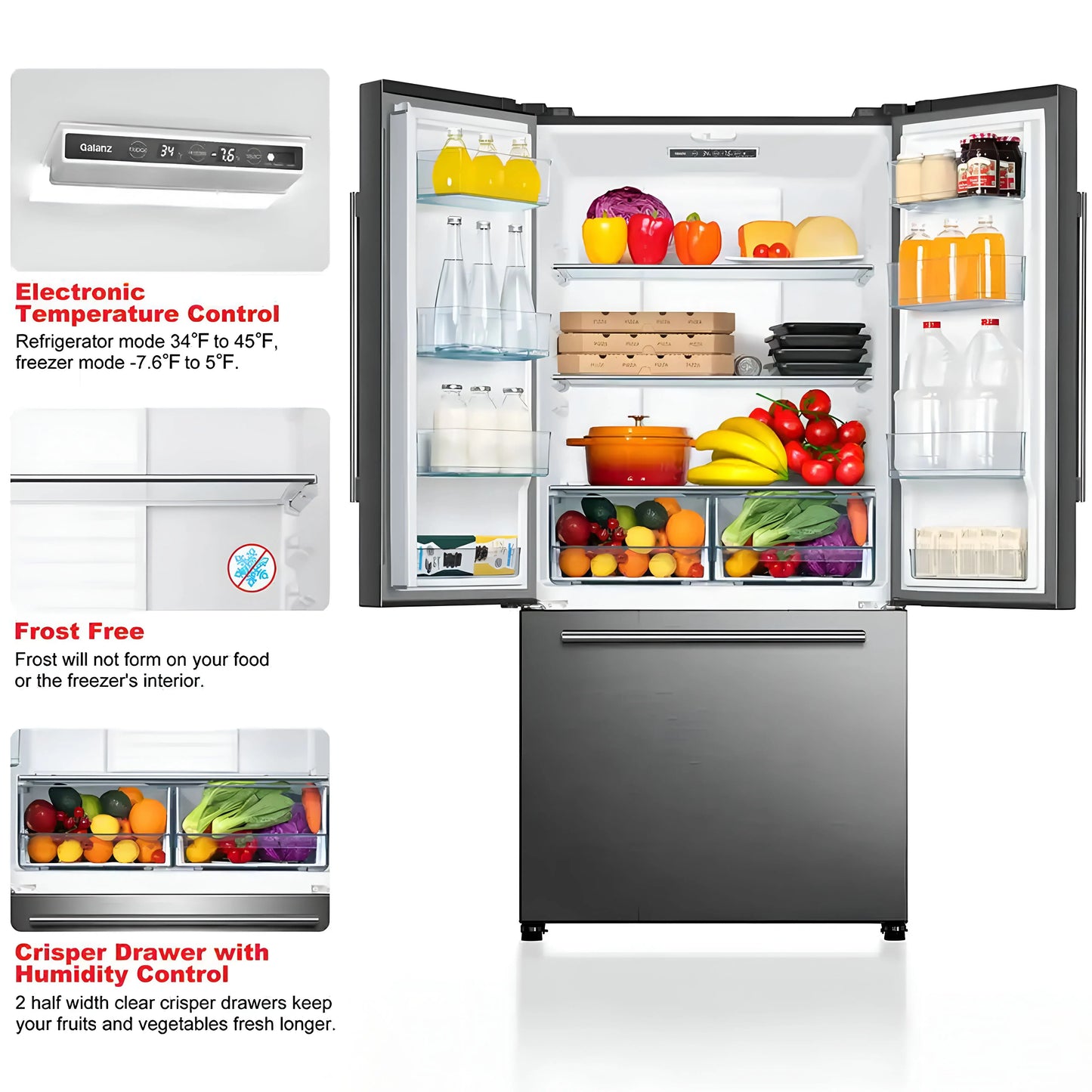 Galanz 18-Cu. Ft Counter Depth 3-Door French Door Refrigerator, Stainless | Fridge.com