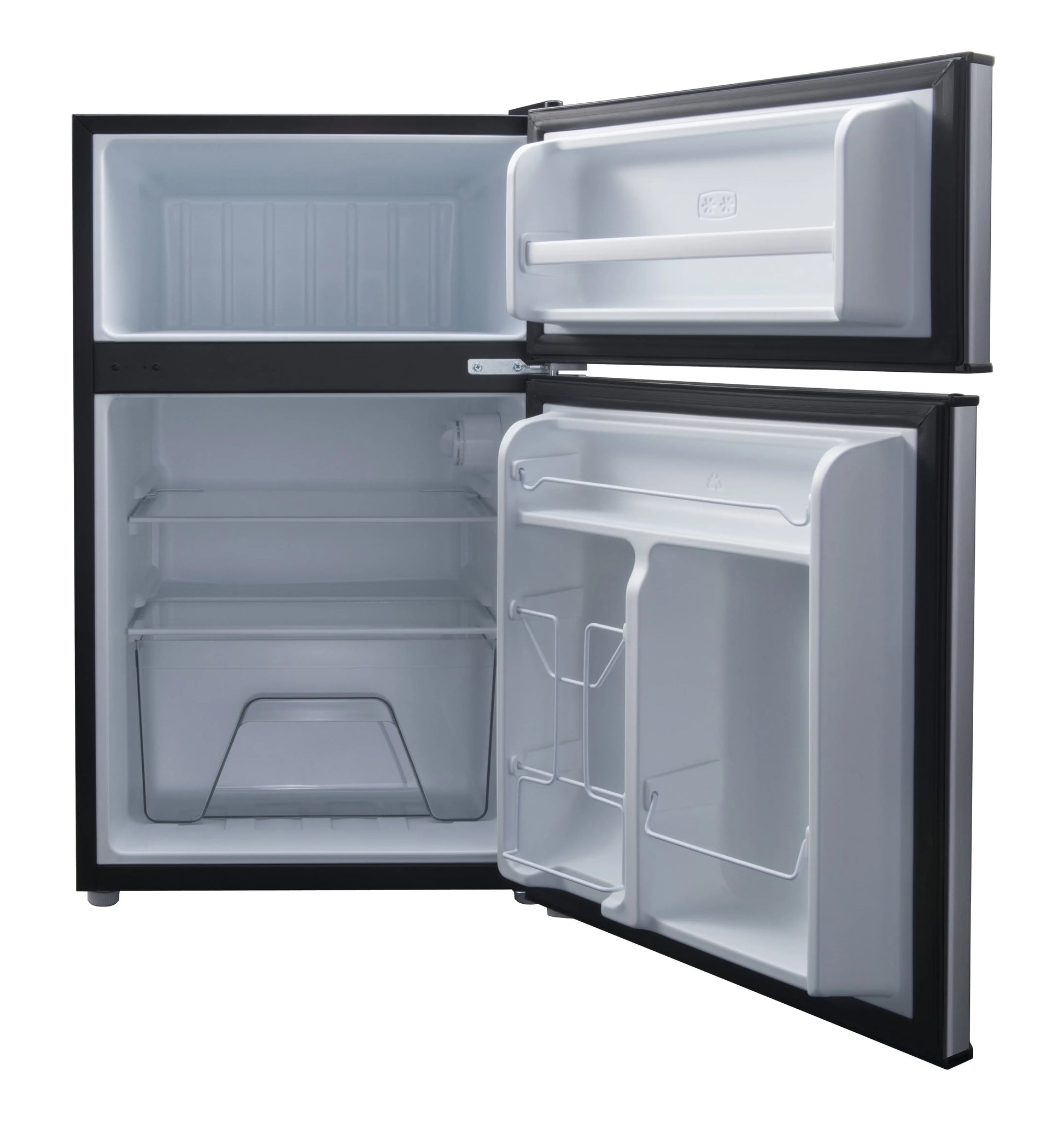 Galanz 3.1 Cu Ft Two Door Mini Fridge with Freezer, Stainless, Estar, New | Fridge.com