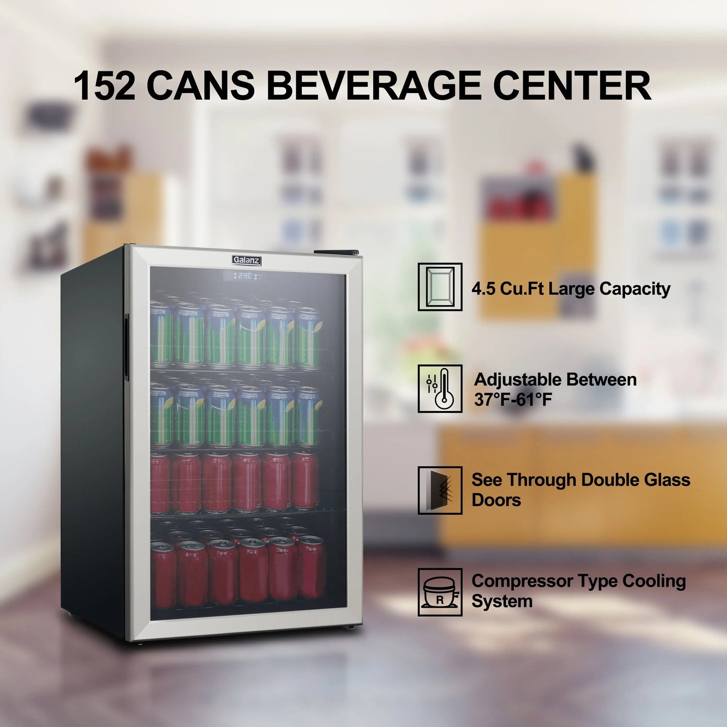 Galanz 4.5 Cu Ft 152 Can Beverage Center Mini Fridge, Stainless Steel, New | Fridge.com