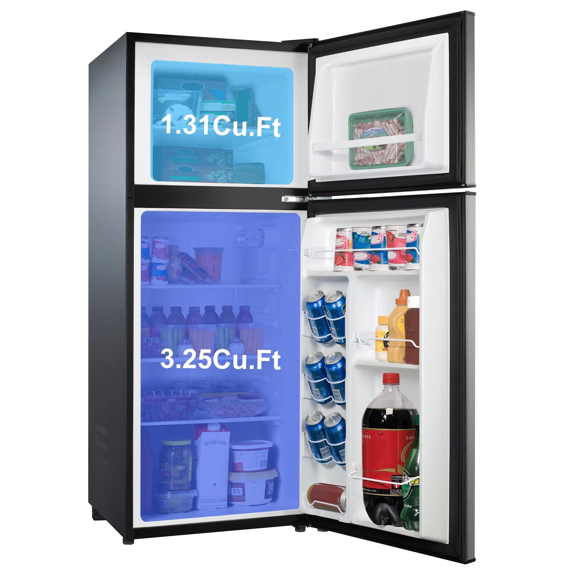 Galanz 4.6. Cu Ft Two Door Mini Refrigerator with Freezer, Stainless Steel, New, Width 19.13" | Fridge.com