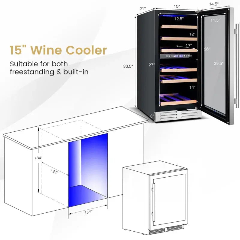 Giantex 15'' 30 Bottle Dual Zone Wine Refrigerator | Fridge.com