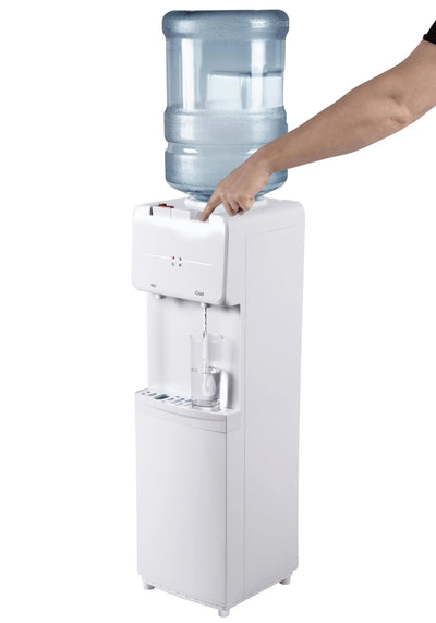 Great Value Top Loading Hot, Cold Temperature Water Dispenser, White Water Cooler, 36.4" High | Fridge.com