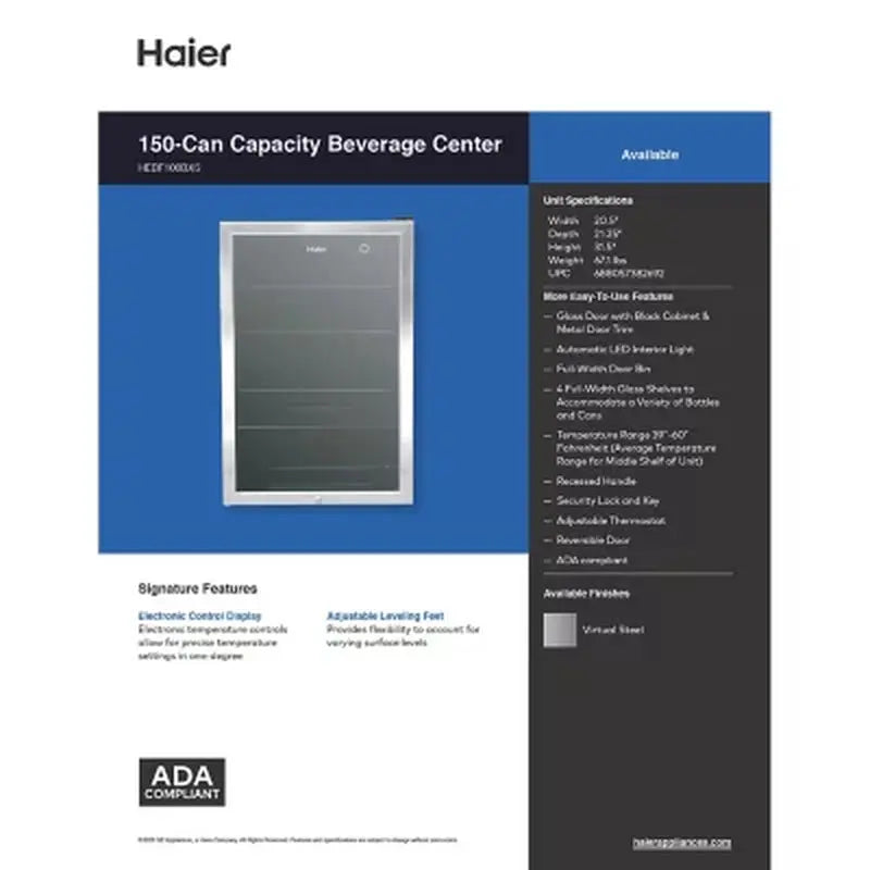 Haier 150-Can Capacity Stainless Steel Beverage Center | Fridge.com