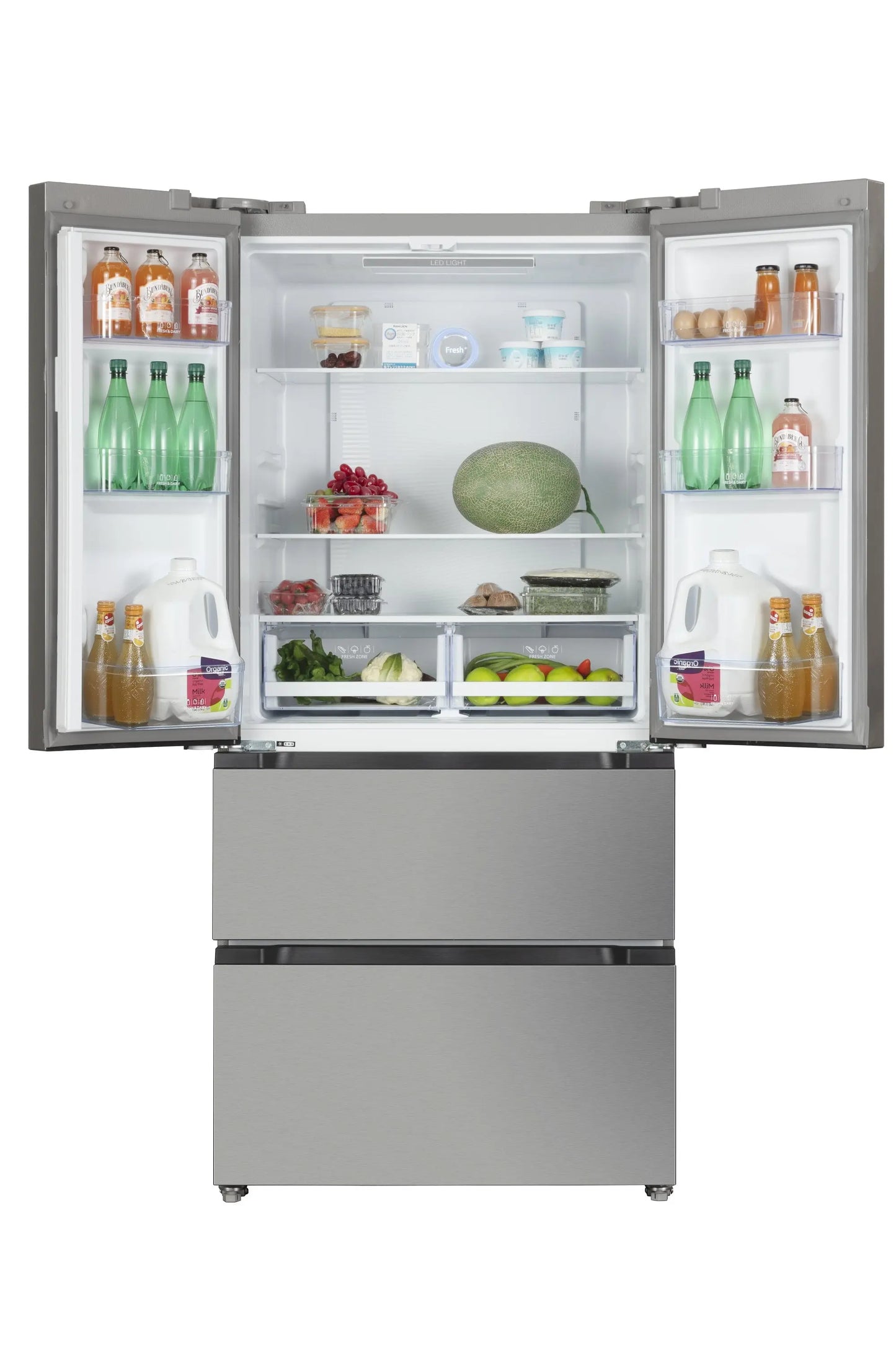 Hamilton Beach, 17.9 Cu. Ft. French Door Refrigerator, Freestanding Installation, Platinum Silver, 2 Freezer Doors, HZ4051 | Fridge.com