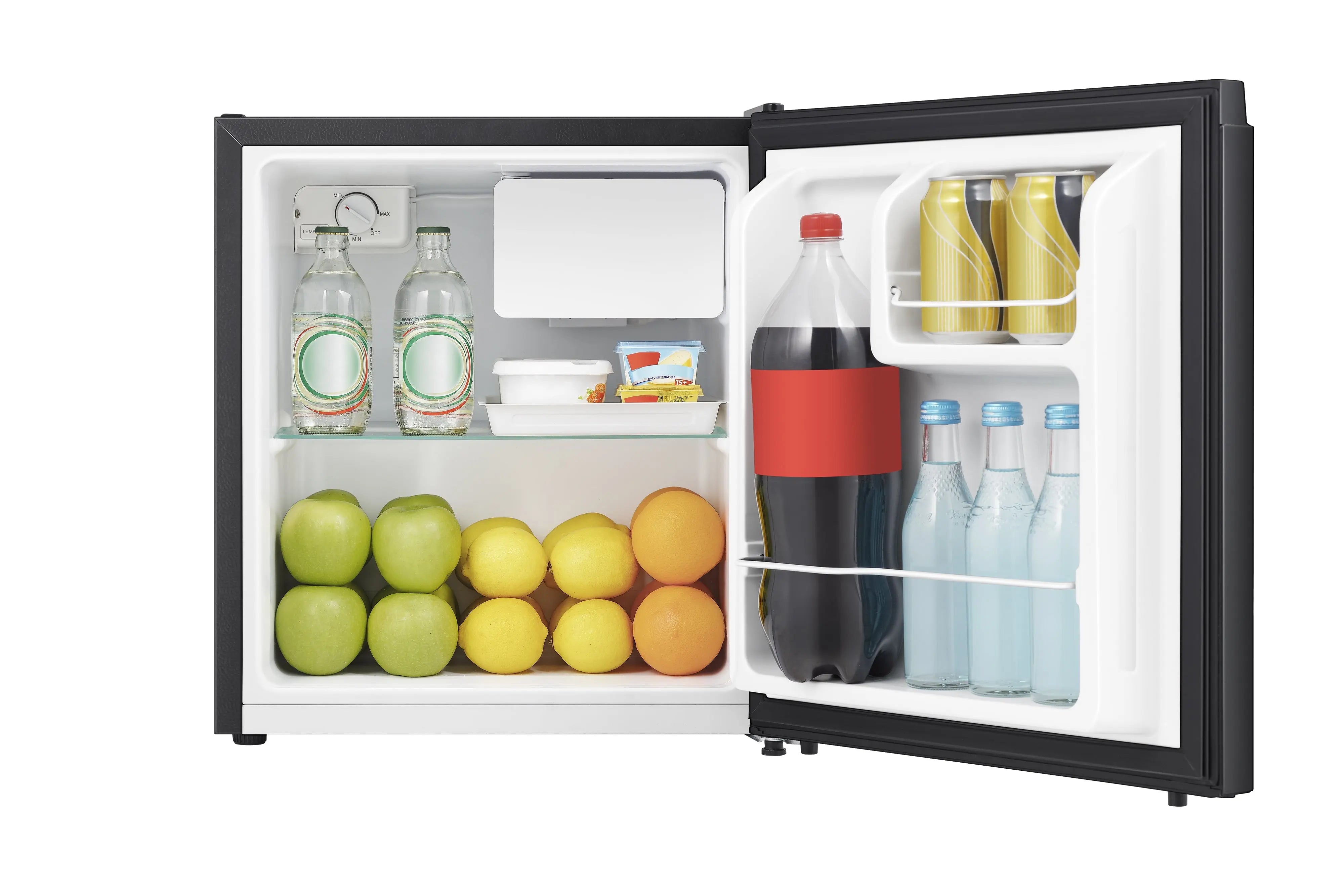 New Fridge, 1.7 Cu ft Single Door Mini Fridge, outlets Black